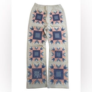 NWT! QUEEN OF SPARKLES Ivory, Pink and Blue Sequin Patchwork Pants